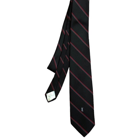 VINTAGE Yves Saint Laurent Tie Black/Red - Picture 1 of 7